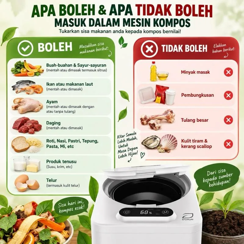 Panduan bergambar bahan yang boleh dan tidak boleh dimasukkan ke dalam mesin kompos