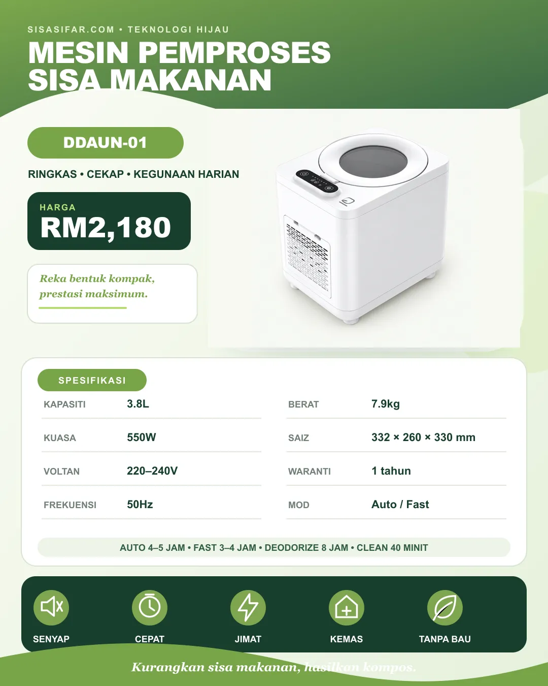 Poster produk DDAUN-01, kapasiti 3.8 liter