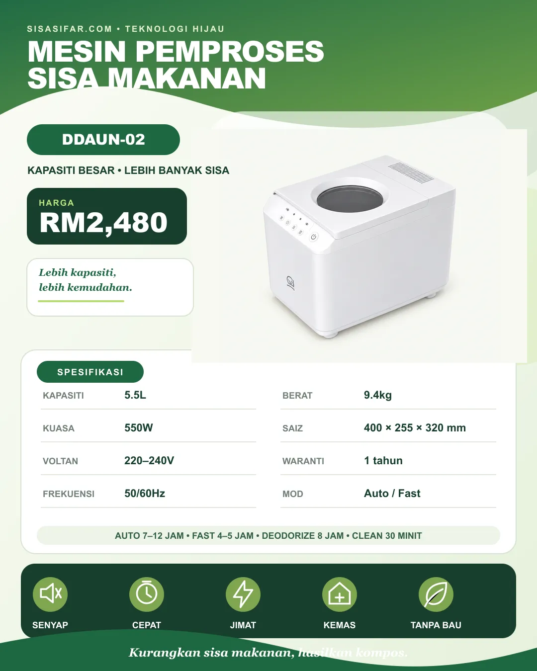 Poster produk DDAUN-02, kapasiti 5.5 liter